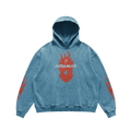 Blue hoodie with red flame design and white "AIRMÄK" text, featuring red claw marks on sleeves.