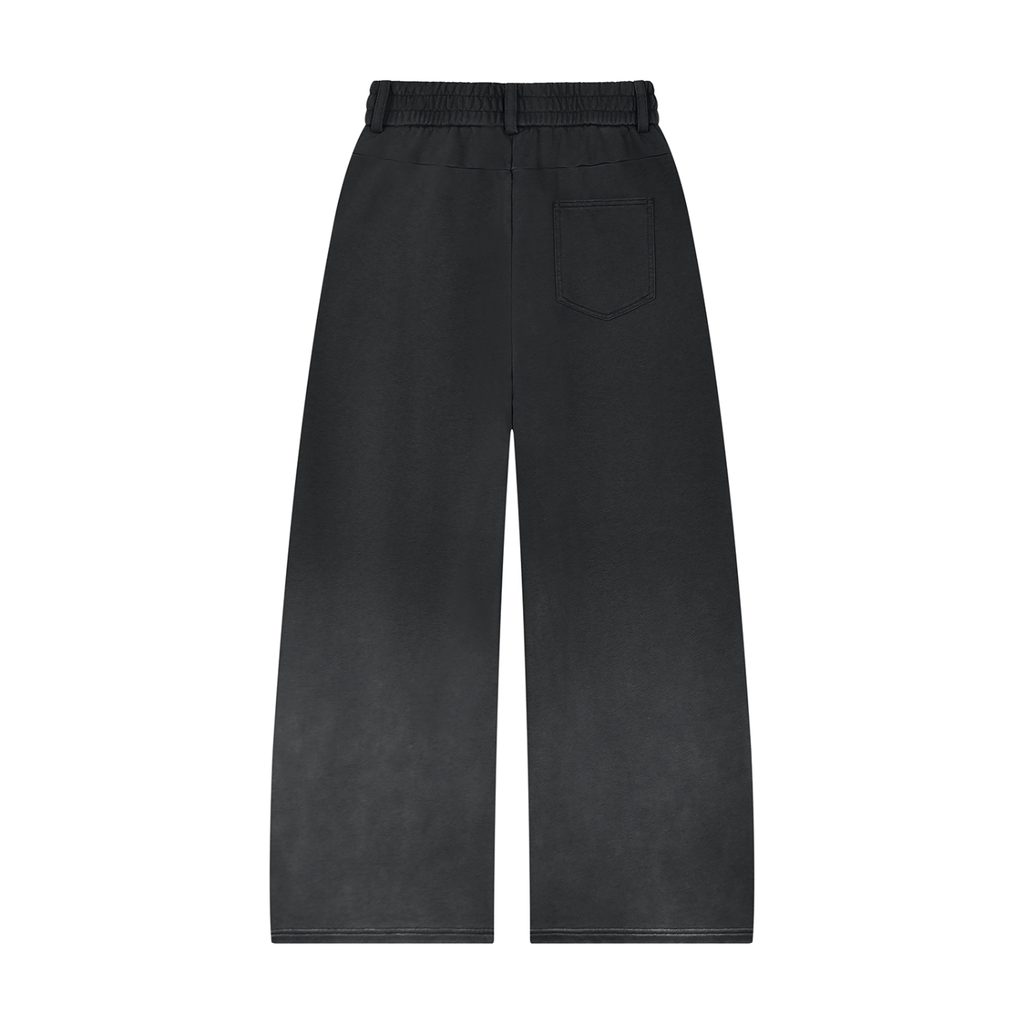 Black wide-leg pants with a single back pocket and an elastic waistband.