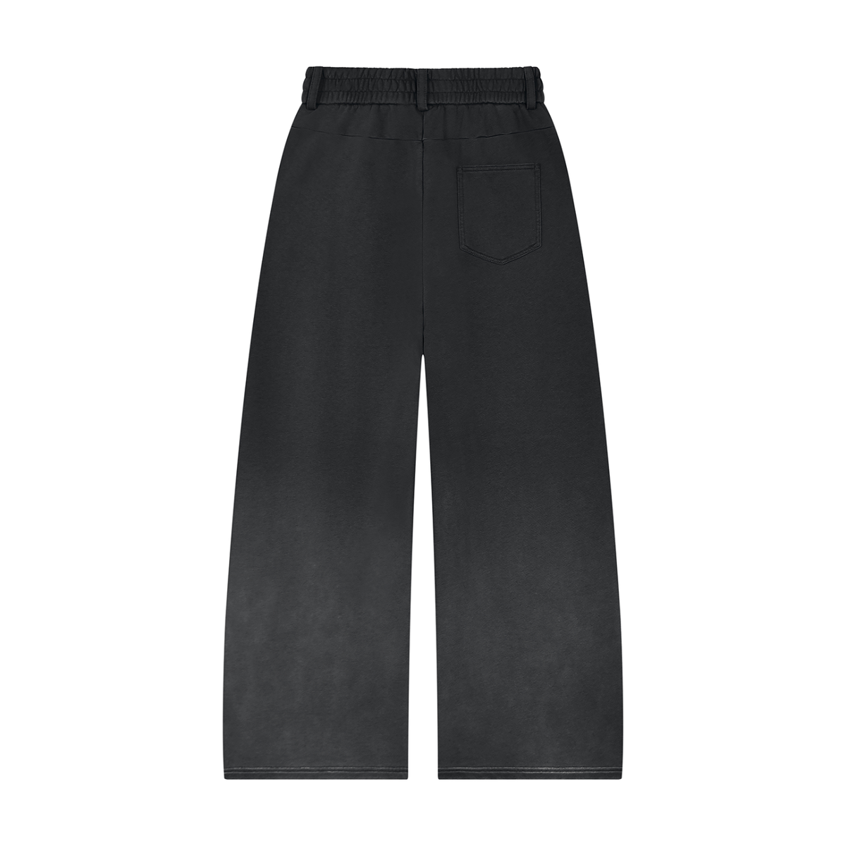 Black wide-leg pants with a single back pocket and an elastic waistband.