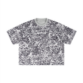 Gray T-shirt with a black speckled pattern and a light gray collar.