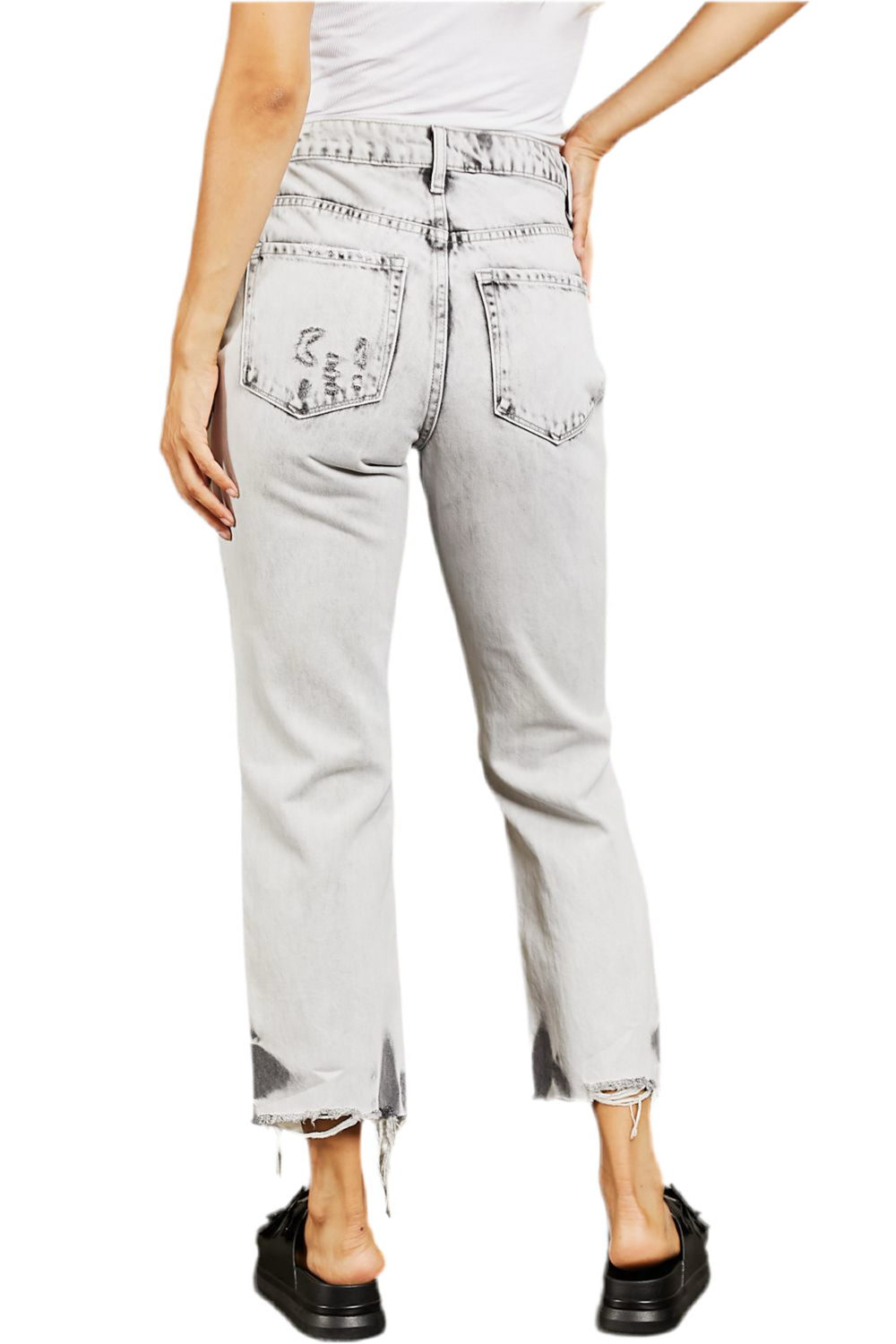 Acid Wash Accent Cropped Mom Jeans