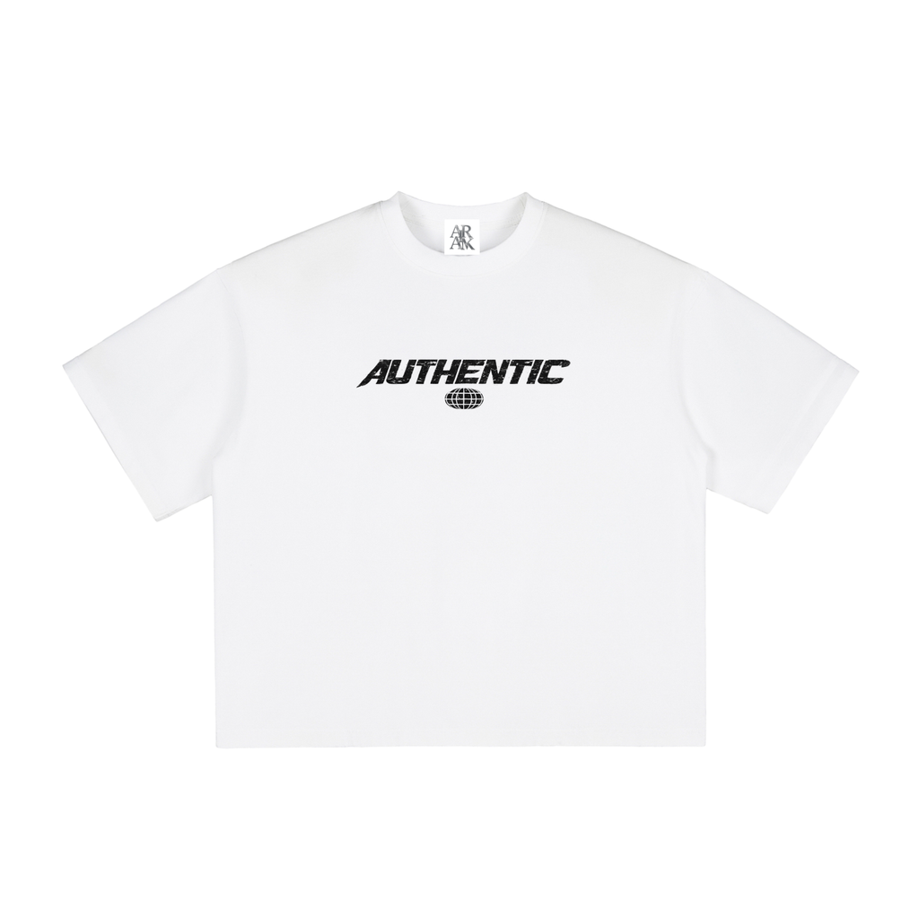 White T-shirt with bold black "AUTHENTIC" text across the chest.