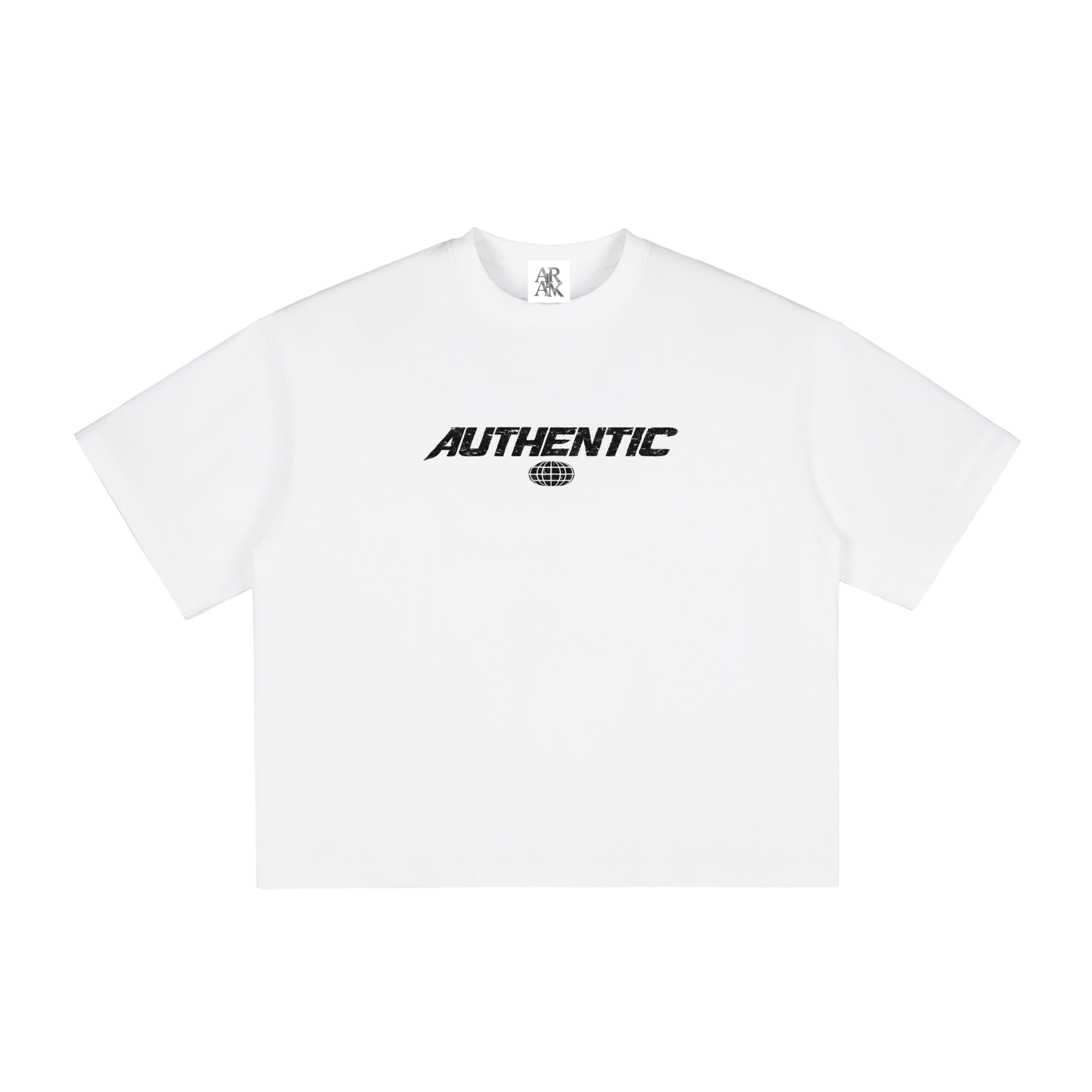 White T-shirt with bold black "AUTHENTIC" text across the chest.