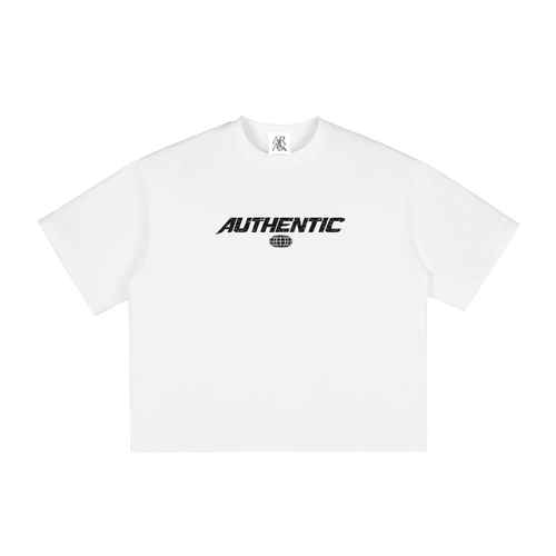 White T-shirt with bold black "AUTHENTIC" text across the chest.