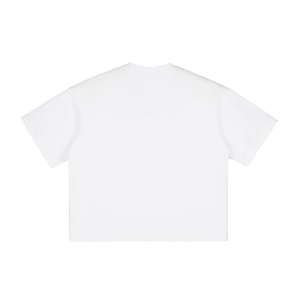 Plain white T-shirt shown from the back, short sleeves, and a round neckline.