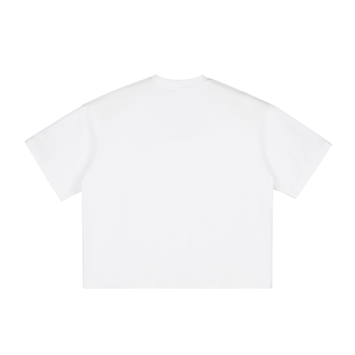 Plain white T-shirt shown from the back, short sleeves, and a round neckline.