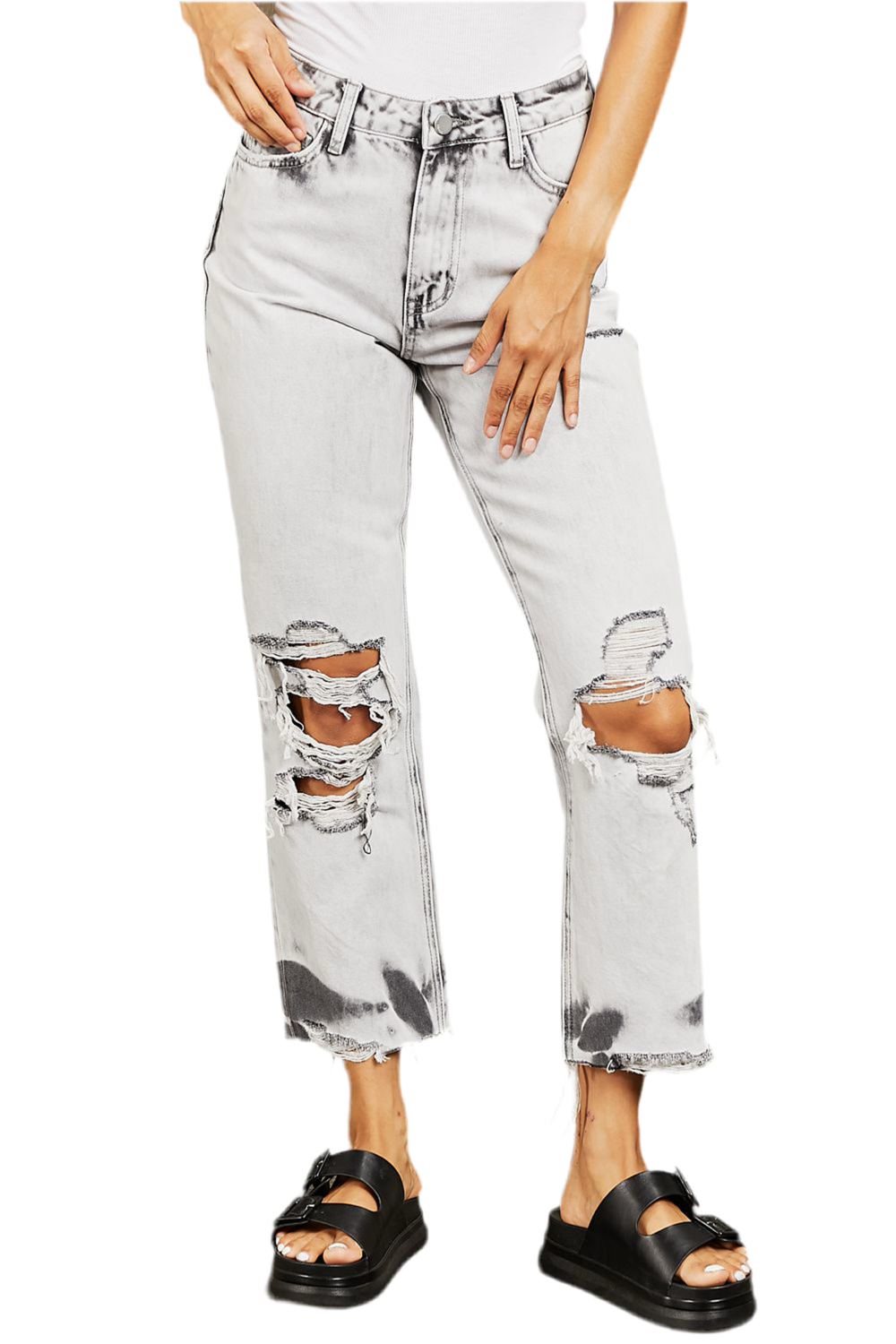 Acid Wash Accent Cropped Mom Jeans