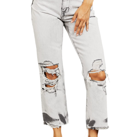 Acid Wash Accent Cropped Mom Jeans