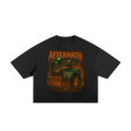 Black T-shirt featuring a fiery skeleton warrior with a helmet, labeled "AFTERMATH" in bold orange.