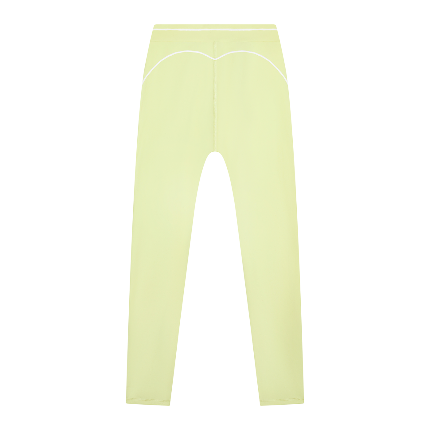 Light yellow high-waisted pants with white piping details and a seamless front design.