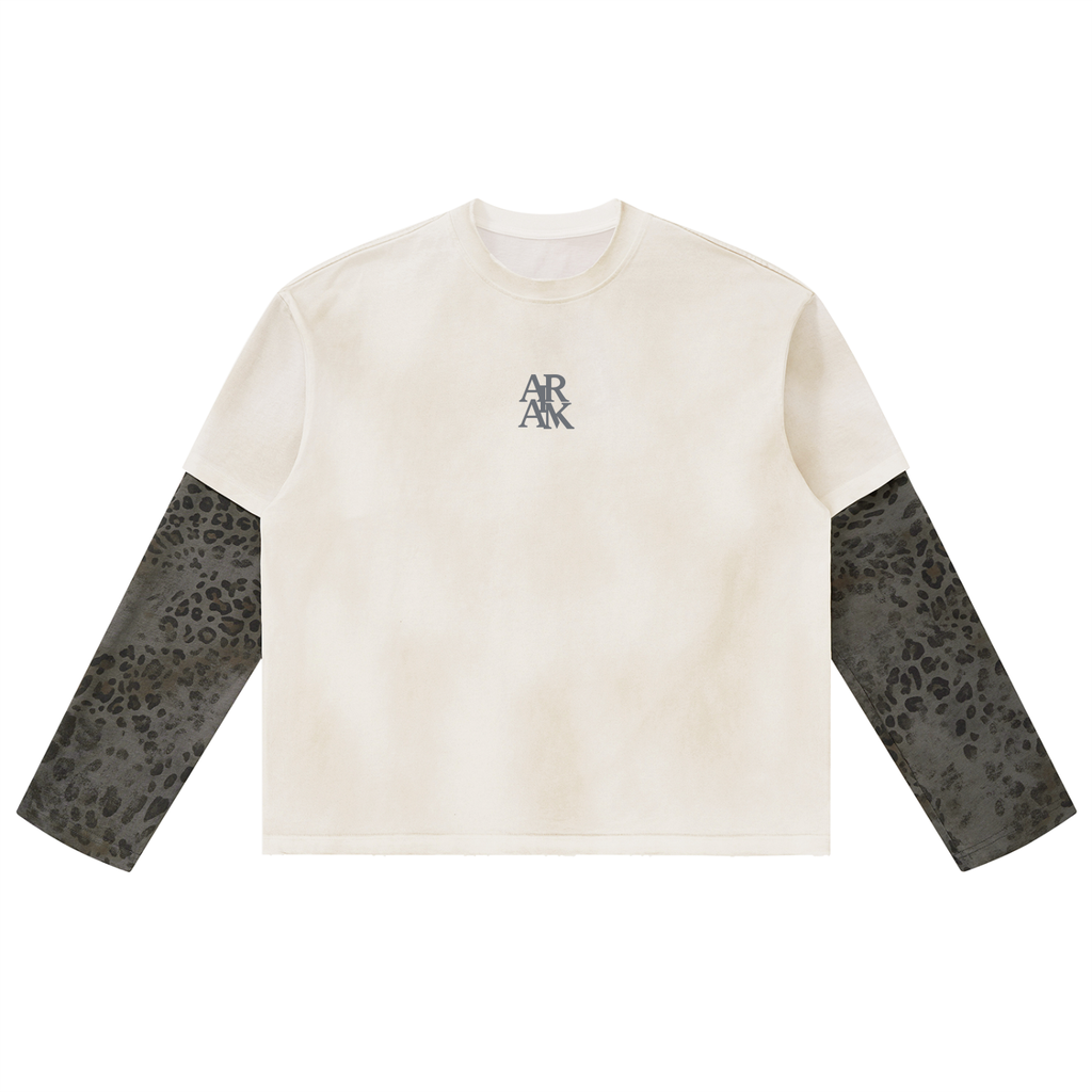 Unisex Vintage Wash Leopard Paneled Layer T-Shirt