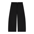 Black wide-leg pants with a button and zipper fly, belt loops, and straight hem.