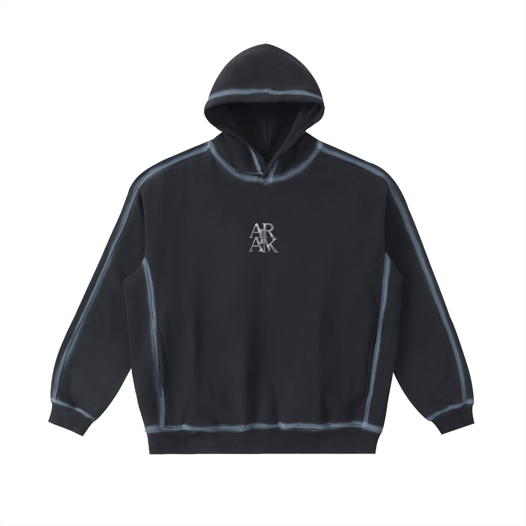 Black hoodie with a gray outline and "AR" logo on the chest, isolated on a white background.