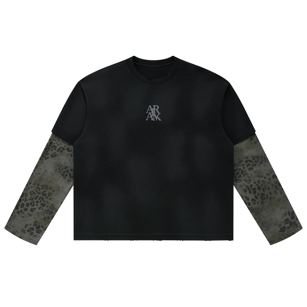 Unisex Vintage Wash Leopard Paneled Layer T-Shirt