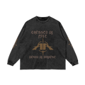 Black long-sleeve shirt with brown text "Crossed by Fate" and graphic on front.