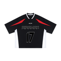 Black sports jersey with red accents, "AIRAMAK" text and number 17 in white and black.
