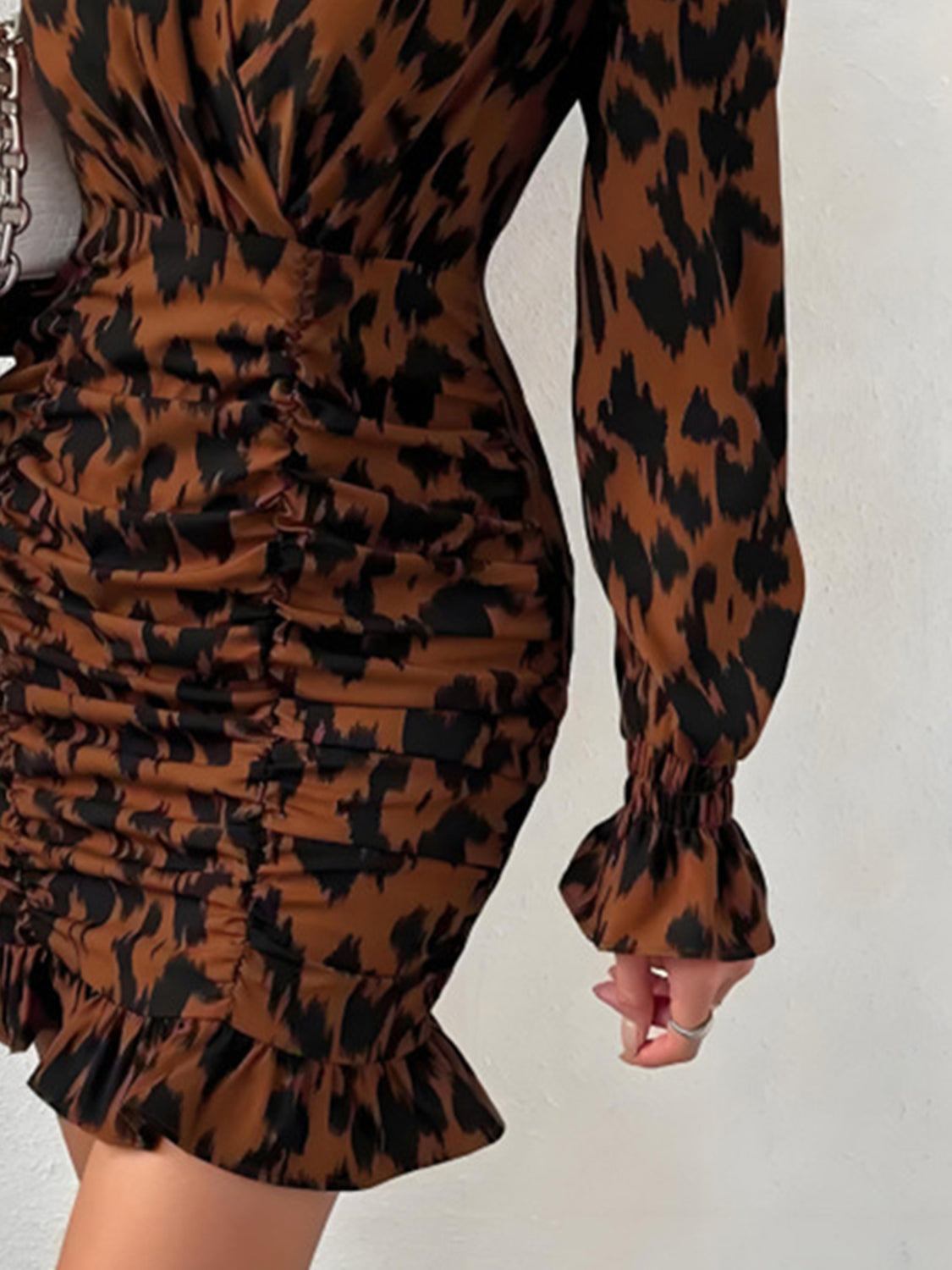 Leopard Surplice Long Sleeve Dress