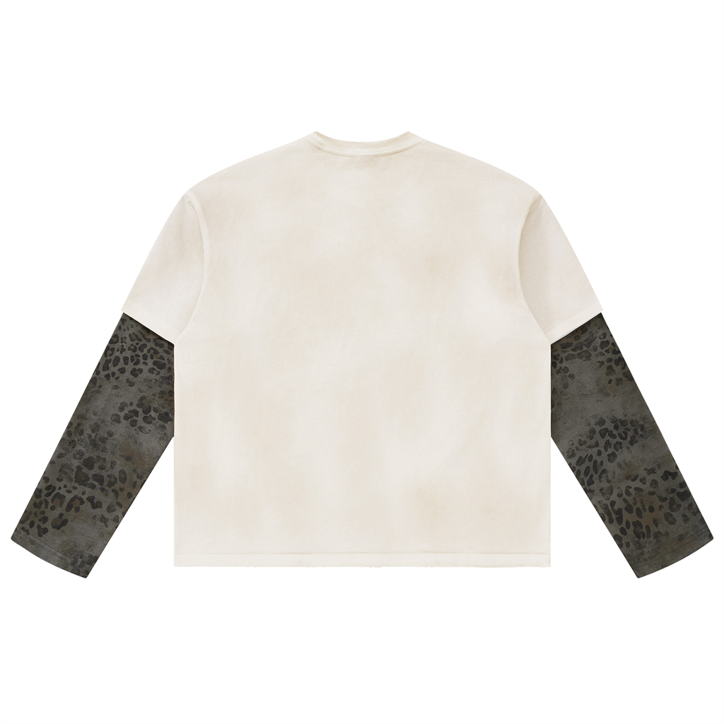 Unisex Vintage Wash Leopard Paneled Layer T-Shirt