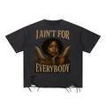 Black T-shirt with angelic figure and text "I Ain't For Everybody," features distressed hem.
