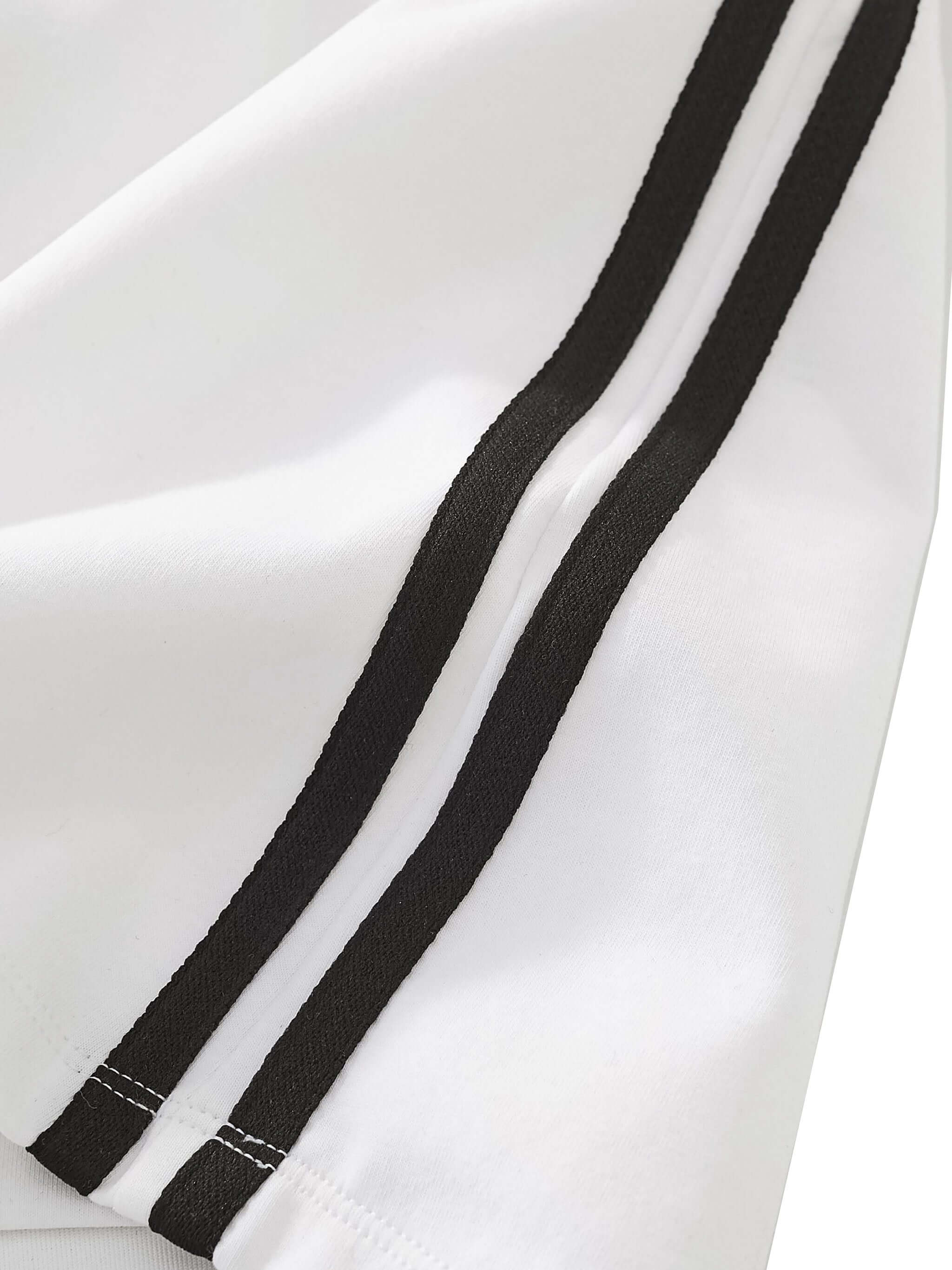 White fabric with two parallel black stripes running diagonally across.