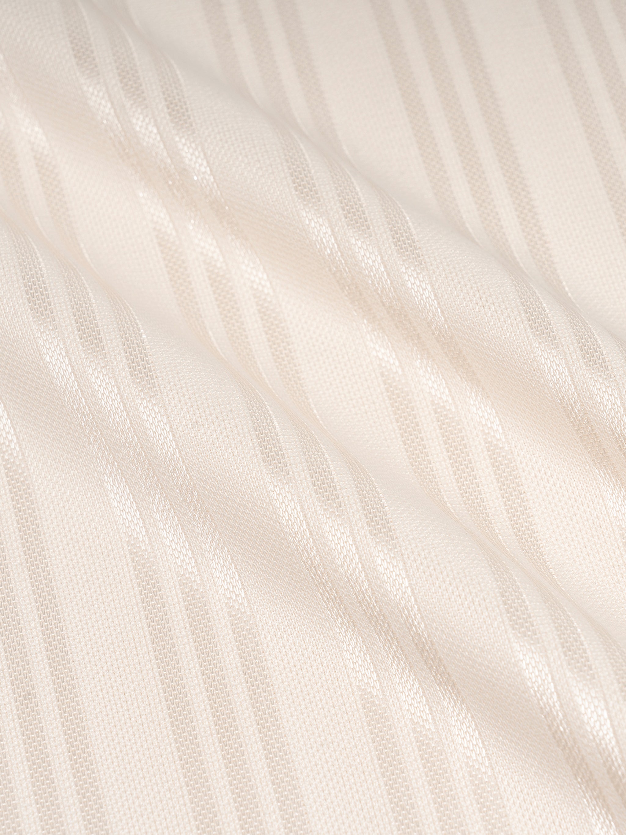 Cream fabric with subtle vertical stripes and a slight sheen. Texture appears smooth and soft.