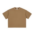 Brown short-sleeved T-shirt on a white background, featuring a round neckline.