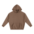 Brown hoodie with long sleeves, front pocket, and a hood. Simple, solid color design.