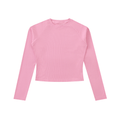 Pink long-sleeve shirt with a crew neck on a white background.
