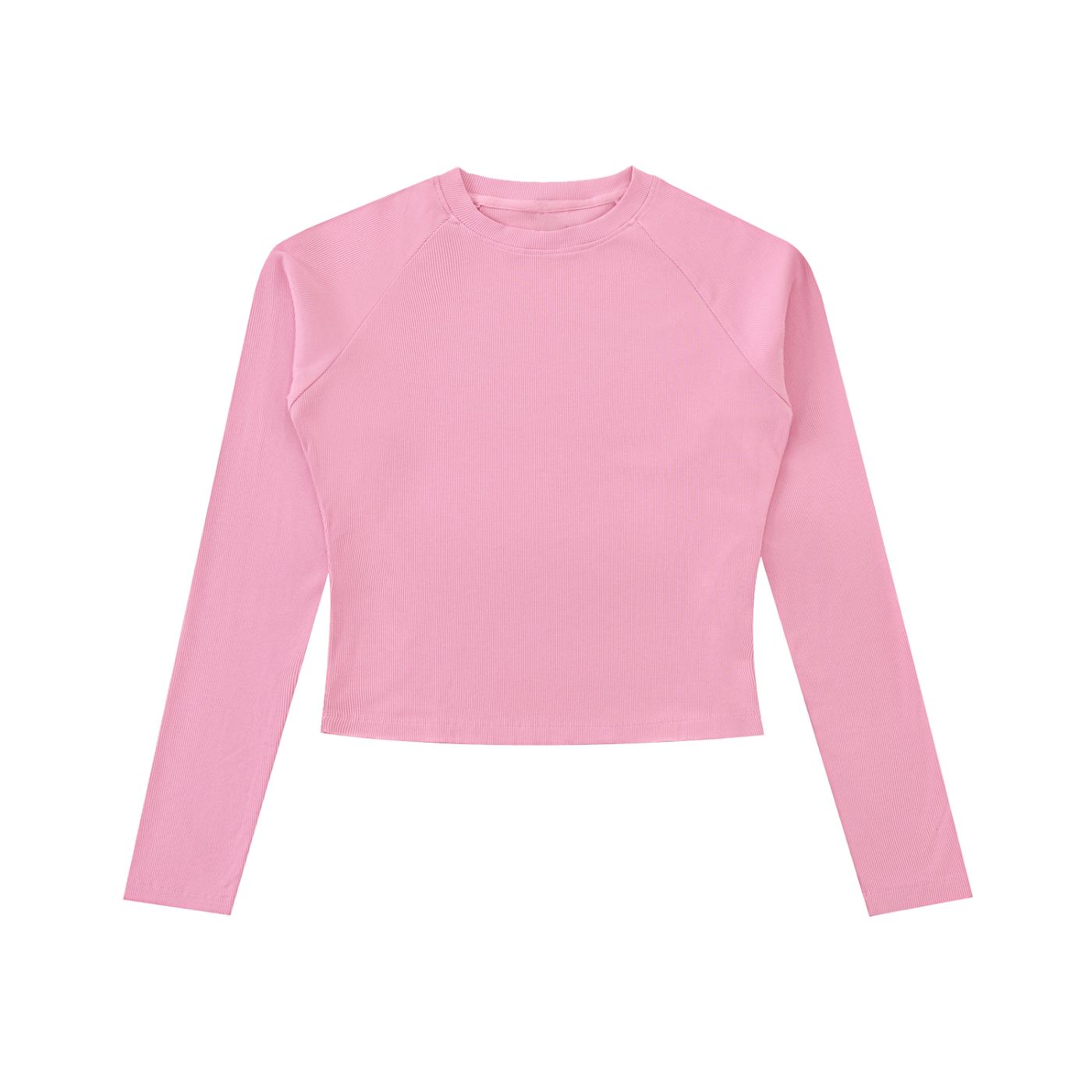 Pink long-sleeve shirt with a crew neck on a white background.