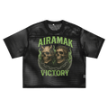 Black mesh t-shirt with green "AIRAMAK VICTORY" text and two skulls with chains and flames.