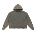Gray distressed hoodie with a faded look, featuring a hood and long sleeves.